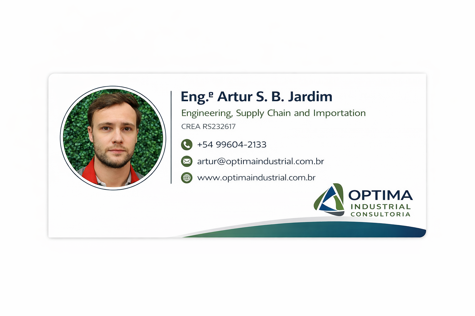 Cartão profissional da Optima Industrial Consultoria